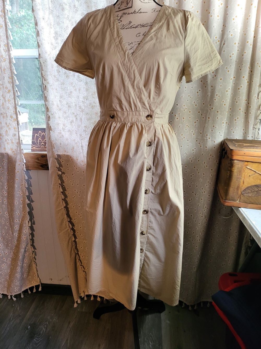 J. Crew Cream Button-Front Wrap Midi Dress